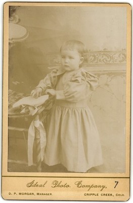 Cabinet Card Circa 1890s D.P. Morgan Cute Child in Dress Cripple Creek Colorado