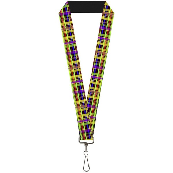 "Buckle-Down Lanyard-1.0\"-Plaid Black/Multi Neon 22\" X 1\" Multicolor (Us Import)"-image