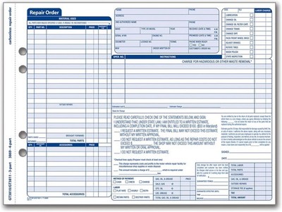 Adams GT3810 Garage Repair Order Forms 3-Part Carbonless 50 Sets 8.5x11