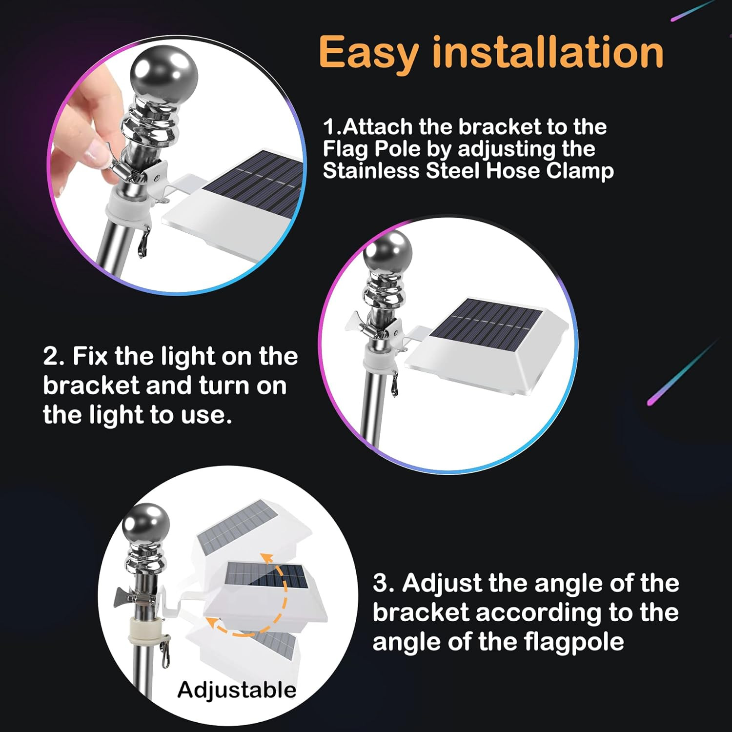 Solar Flag Pole Light, Bright White 6000k Flagpole Light Upgrade Solar Powered f