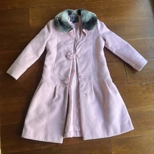 Girls Rothschild Lavender Pleated Rosettes Pockets Size 6X Faux Fur Collar