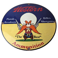 Vintage Western Ammo Firearms Sign - Gun Shop Porcelain Gas Station Pump Sign