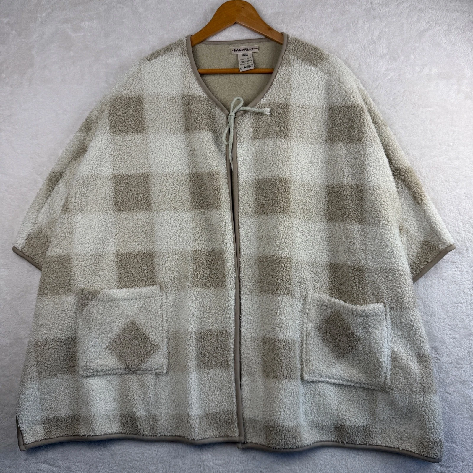 Parasuco Poncho Womens S/M Brown Sherpa Teddy Plaid Open Front Fleece Lined