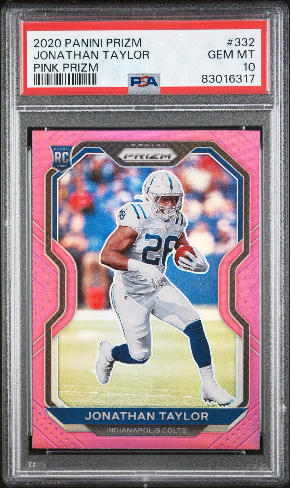 JONATHAN TAYLOR 2020 PANINI PINK PRIZM #332 J ROOKIE RC PSA 10 GEM MINT