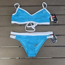 TYR Womens White/Teal Sandblast Crosscutfit Tieback (XL) Workout Bikini (L) New