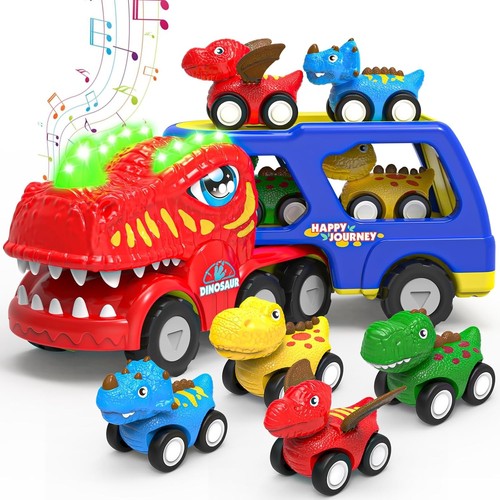 Toddler Car Toys for 1 2 3 4 5 Year Old Boy, 5-in-1 Dinosaur Vehicle Red