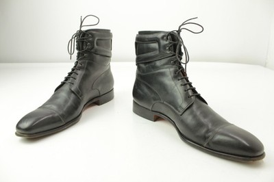 Santoni Schnürstiefel Schwarz Leder Cap Toe Made in Italy UK 8 EU 42