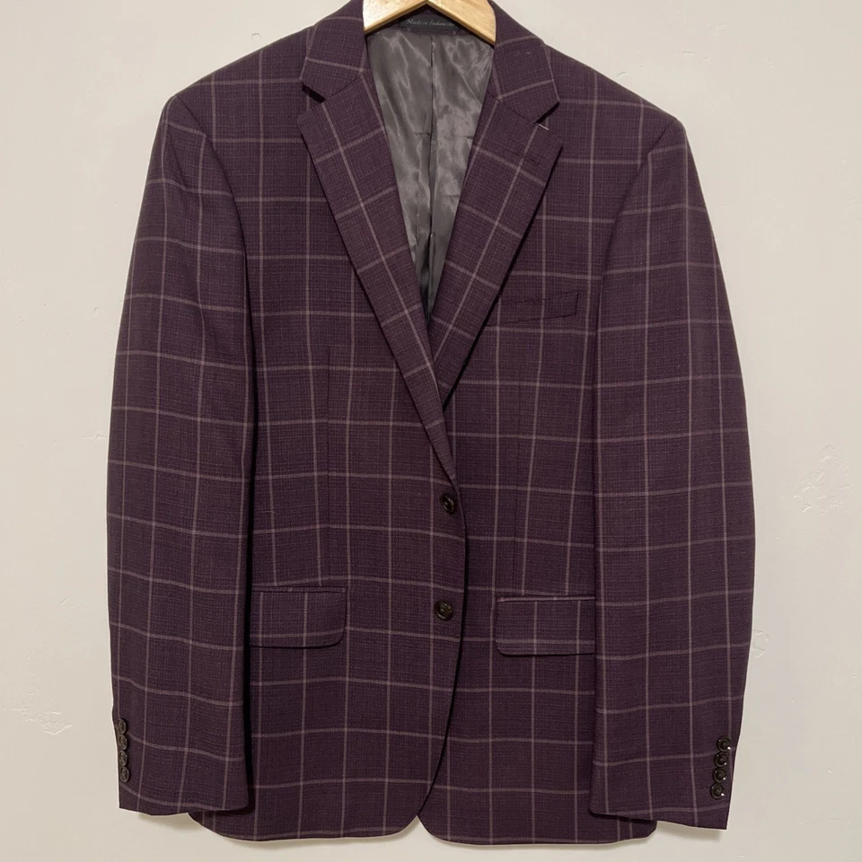 Calvin Klein мужской блейзер размер 42R фиолетовый клетку костюм куртка спортивное пальто - Изображение 2 из 4