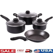 7 Piece Nonstick Cookware Set Aluminum Dishwasher Safe Essential Pots & Pans New