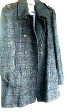 Harris Tweed At House Of Bruar Pea Coat 16 Blue/grey Windowpane Check Raw Tweed