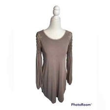 Free People Smocked Long Sleeve Lace Modal Fringe  Neckline Lace Mini Dress S