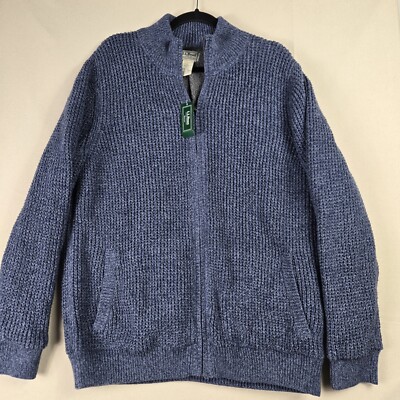 Llbean Mens Organic Cotton Waffle Sweater, Med/ Tall [Blue],Full Zip, Lined