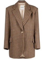 New Sandro Jenna Checked Single-breasted Blazer - Brown Size 42 #sj403