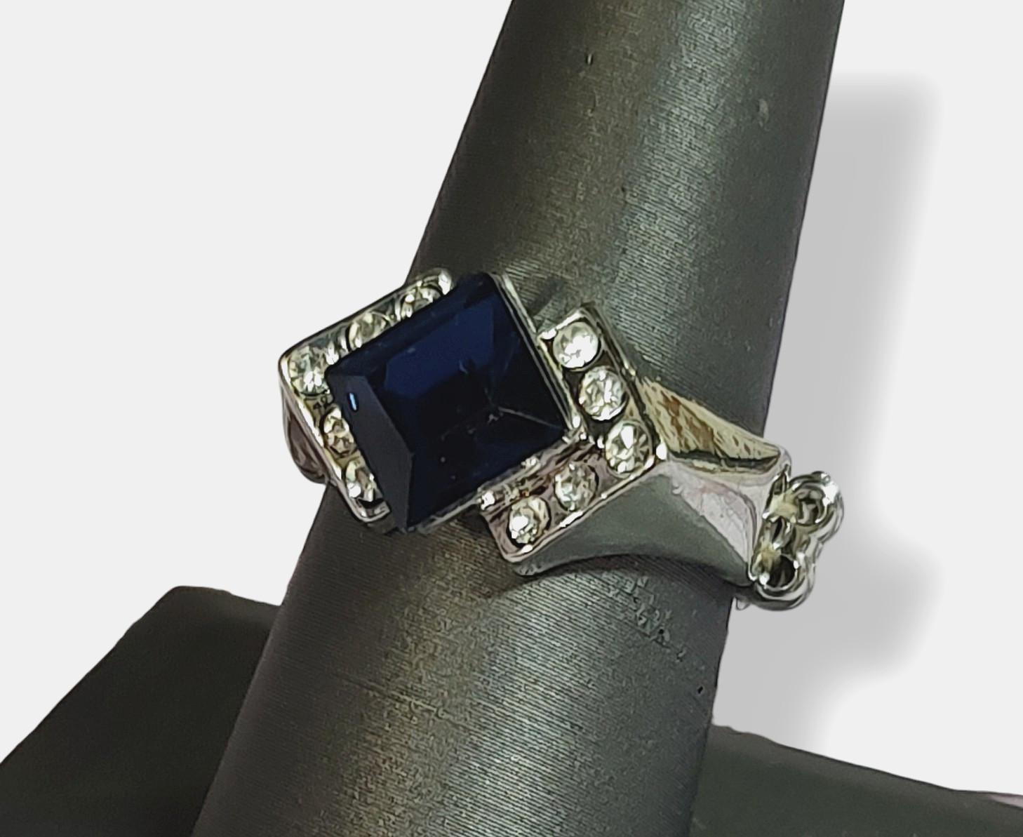 Adjustable Blue Ring Silver Tone Ring - image 3