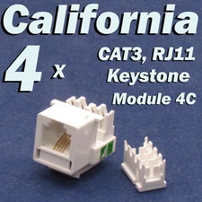 4 X Pcs CAT3 Keystone Jack RJ11 6P4C Phone Telephone RJ12 Modular White CAT 3 