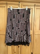 Rampage Black Pink White Polka Dot/ Geometric Print Lace Trim Skirt Sz S