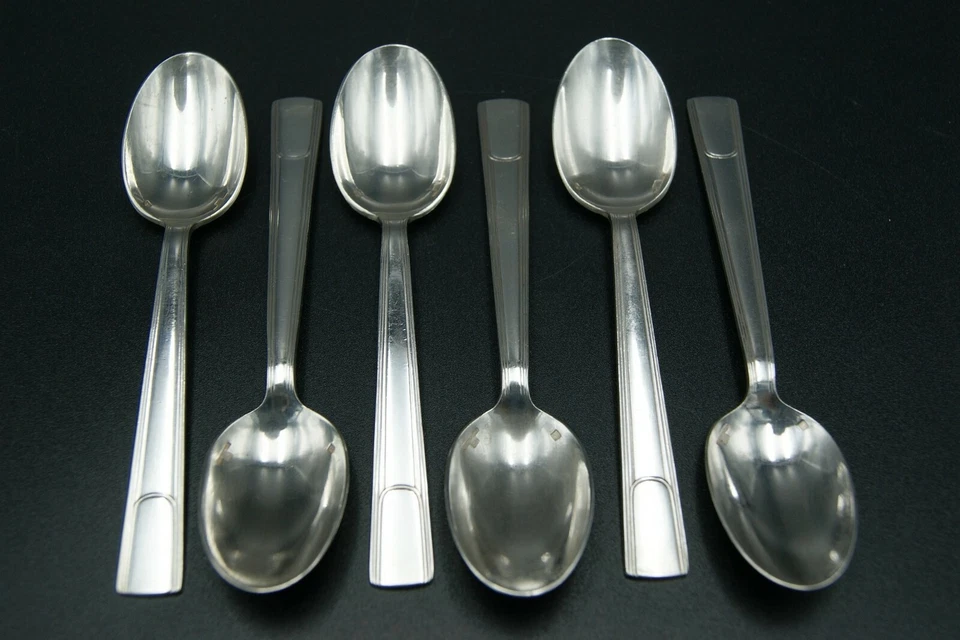 CHRISTOFLE HUDSON 6 CUCHARAS DE TÉ DE CAFÉ CHAPADAS EN PLATA ART DECO LUSTER - 1939 FRANCIA Foto 4 de 4