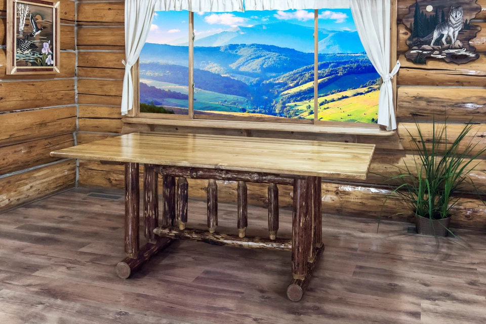 Mesa de comedor de troncos 6 pies hecha por Amish caballete mesas de cocina cabaña Foto 3 de 4