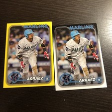 Luis Arraez 2024 Topps Series 1 Yellow Border Parallel & Base card #299 Marlins