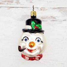 1998 Old World Christmas Ornament "Merry Snowman" Glass Ornament 3.5" 2527
