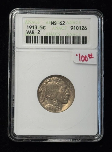 ANACS 1913 Type 2 5C Buffalo Nickel MS62