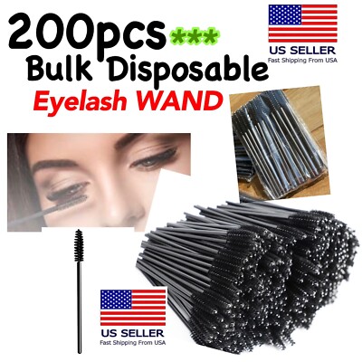 200 PCS Disposable Eyelash Mascara makeup Brushes Wands (Black) Extension EYES
