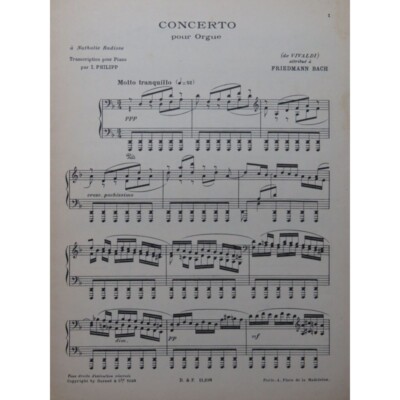Bach Friedmann Concerto for Organ Piano 1923
