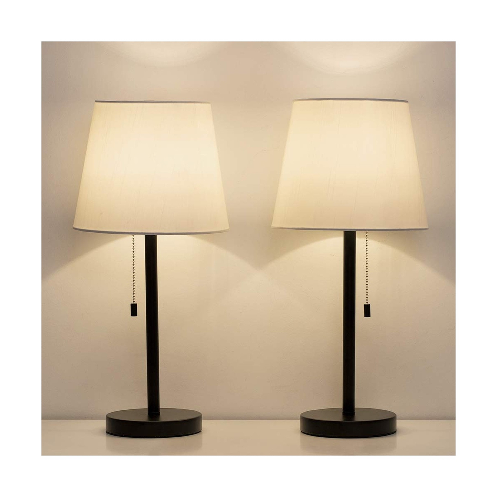 HAITRAL Bedside Table Lamps Set of 2 - Black and White Modern Desk Lamps for ...