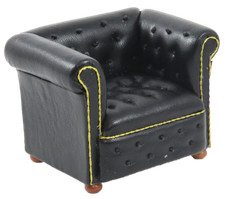 Maison de Poupées Noir Cuir Chesterfield Fauteuil JBM 1:12 Meuble de Salon