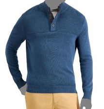  60 Club Room Men's Blue Long-Sleeve 4 Button Collar Pullover Sweater Size S