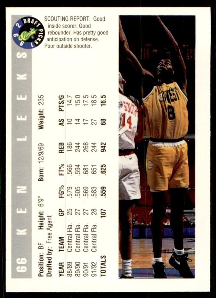 1992-93 Classic Draft Ken Leeks . Central Florida Knights #66 - Image 2 of 2