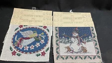 Lot of 6 Tapestry Patch 5 Angels 1 Snowman 9"x9" Christmas Crafts