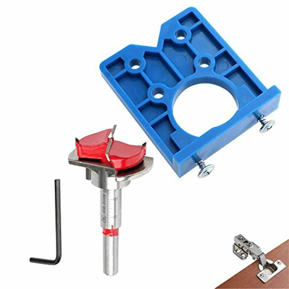 Wood Hole Saw Concealed Hinge Hole Jig Cutter Guide Positioner Drill Bit 35mm