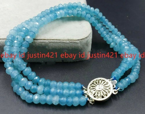 3 Rows Faceted 2x4mm Topaz/Jade/Agate Rondelle Gems Beads Bracelet 7.5'' AAA - Picture 25 of 32