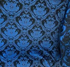 Fabric sold by yard Upholstery Drapery Chenille classic Damask-Color:Black/Blue
