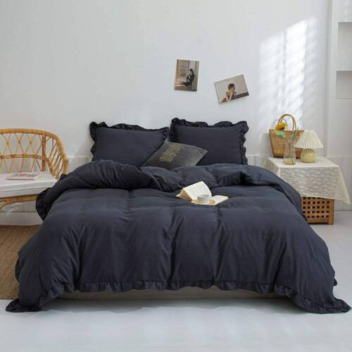 Comfort 3 PC Duvet Cover Set Soft Washed Cotton Ruffel Doona cover for Comforter