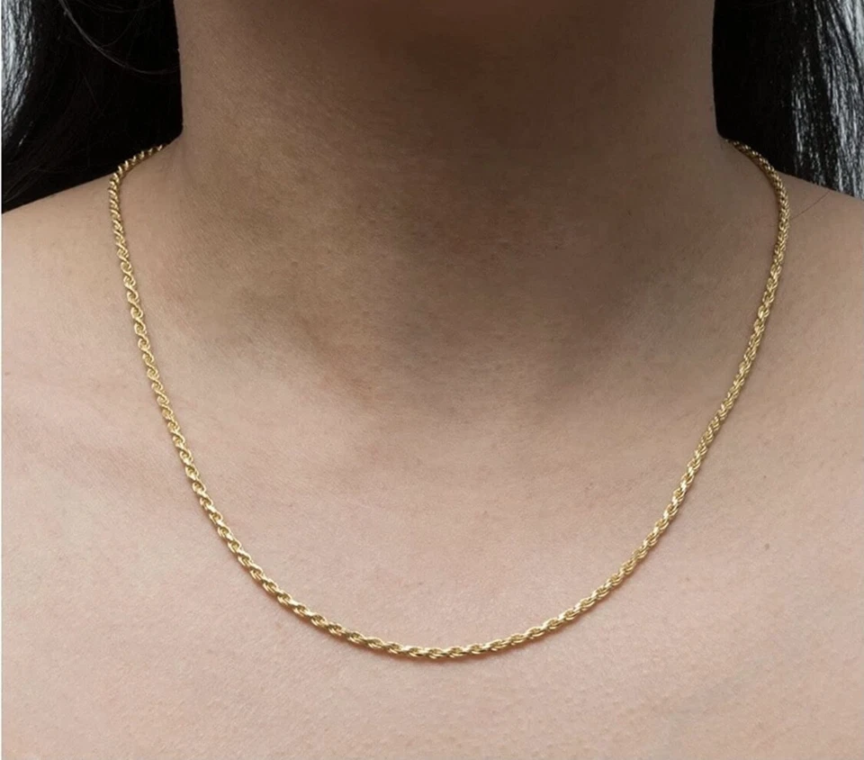 Collar de cadena de cuerda de eslabones retorcidos de oro amarillo de 14K GUARENTEED 2 MM hecho en Italia Foto 2 de 3