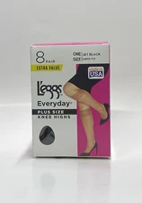 L'eggs Everyday Plus Size Knee Highs 8 Pair One Size Jet Black Sheer Toe 43252