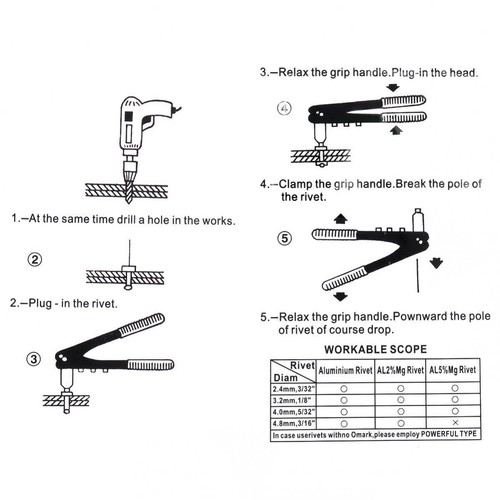 Heavy Duty Hand Riveter Manual Pop Rivet Gun Riviter Tool Home DIY Repair KIT - Picture 3 of 8