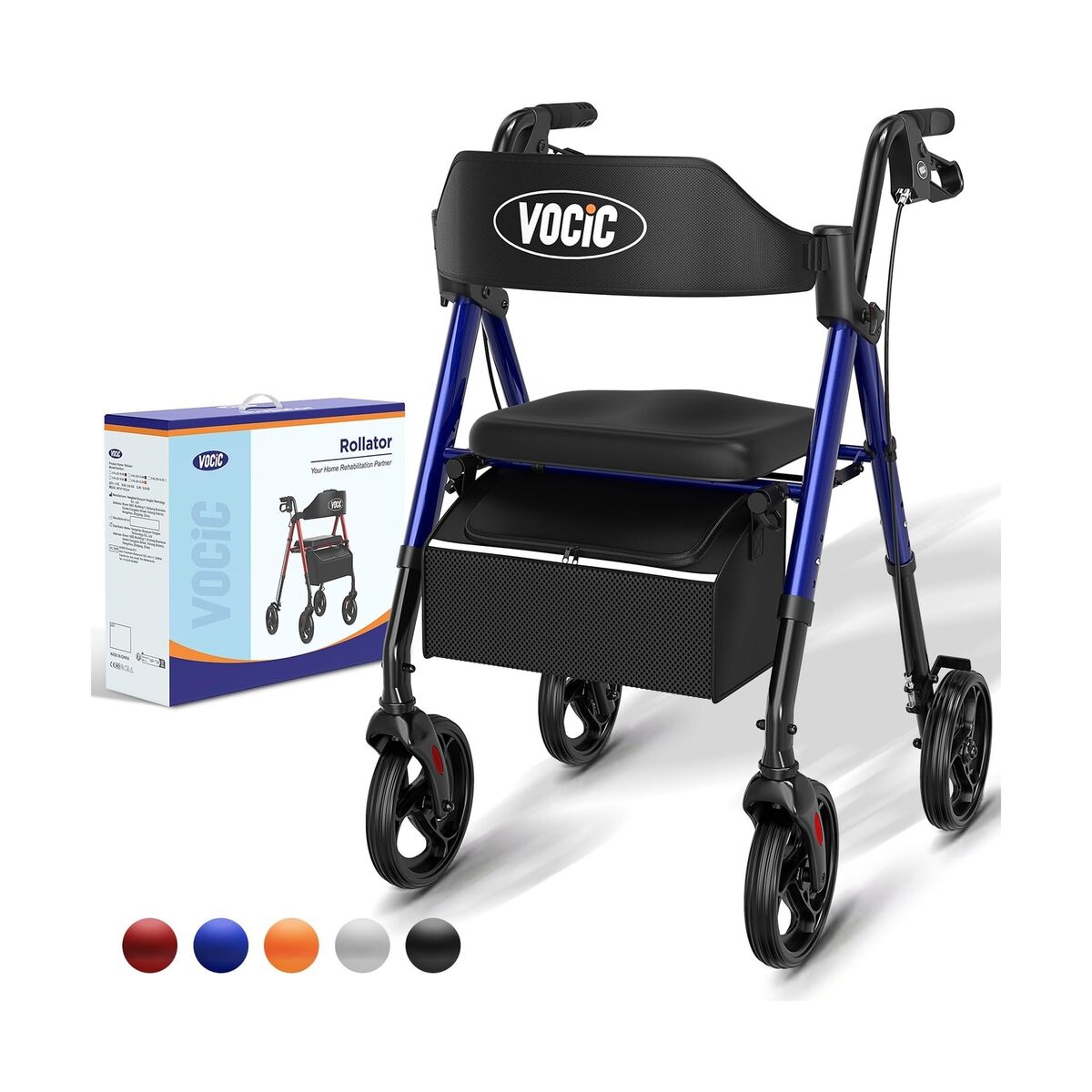 VOCIC Walkers for Seniors,Foldable Walker with Seat,Rollator VOCIC Walkers for Seniors,Foldable Walker with Seat,Rollator