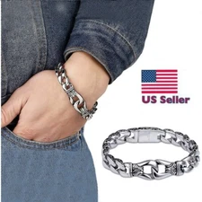 Solid Stainless Steel Gothic Motorcycle Biker Chain Bracelet Wristband Mens Gift