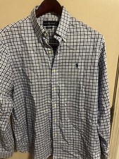 Ralph Lauren Dress Shirt Mens Large Blue Check Long Sleeve Button Up.