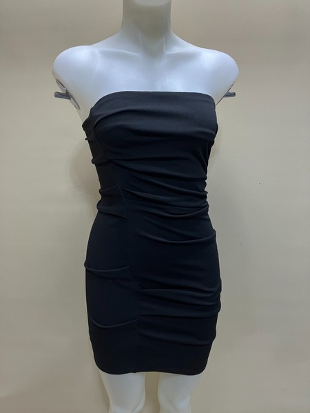 Blossom Black Strapless Ruched Bodycon Mini Dress Pockets Size 8 Y2K Party