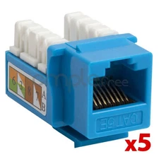 Cat5E Punch Down Keystone Jack RJ45 CAT5 Blue Lot of 5 NEW