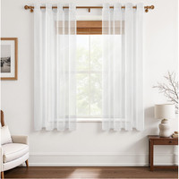 Voile Gardinen Halbtransparent Kurz Mit Oesen Leinenoptik Vorhang Fenster Deko