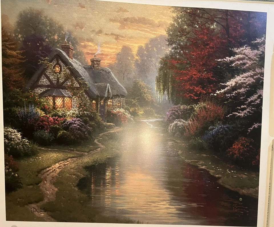 Thomas Kinkade A QUIET EVENING Hand Painted Embellished Litho Print COA Signed - Image 2 of 4