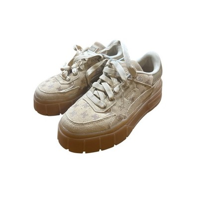 Puma Mayze Stack Suede Monogram Cream Platform Sneakers Womens 6.5 New