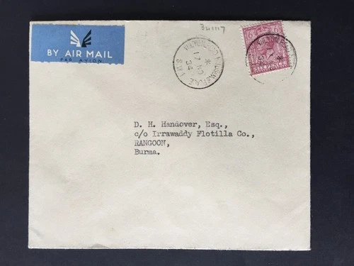 GB 1934 FIRST DAY AT 6d RATE COVER WILTON ROAD HUDSONS PLACE PMK TO BURMA