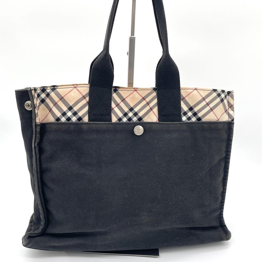 Burberry Blue Label Nova Check Tote Bag Black Beige Canvas Shoulder Bag New thumbnail 2