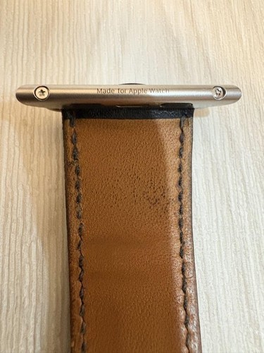 Hermes Black Leather Apple Watch Band 45mm Buckle Metal Connector 4.5 Inch - Photo 12 sur 16
